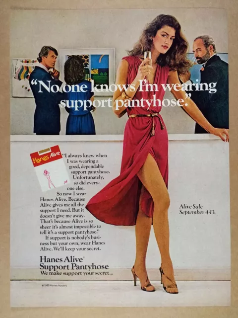 1978 HANES ALIVE Pantyhose woman pilot airport photo vintage print