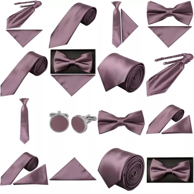 Mauve Satin Wedding Tie Mens' Kids Bow Ties Formal Prom Grooms Sets Singles