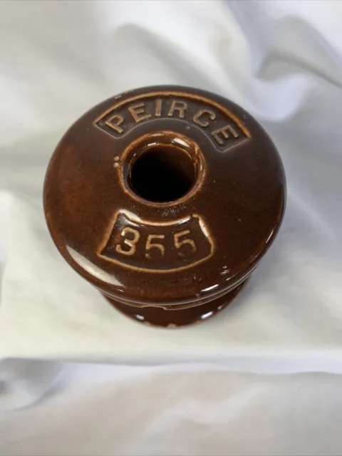 Vintage Peirce 355 Brown Ceramic Spool Insulator