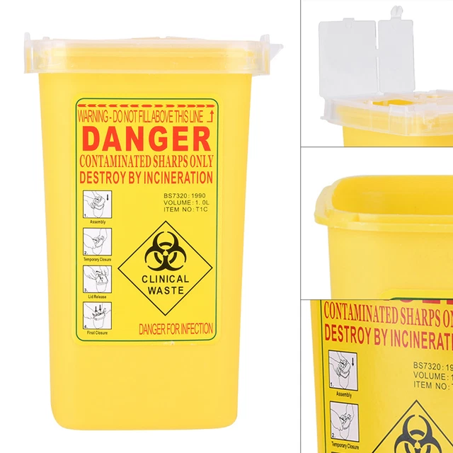 Tattoo Medical Plastic Sharps Container Biohazard Needle Disposal 1L Size JFF