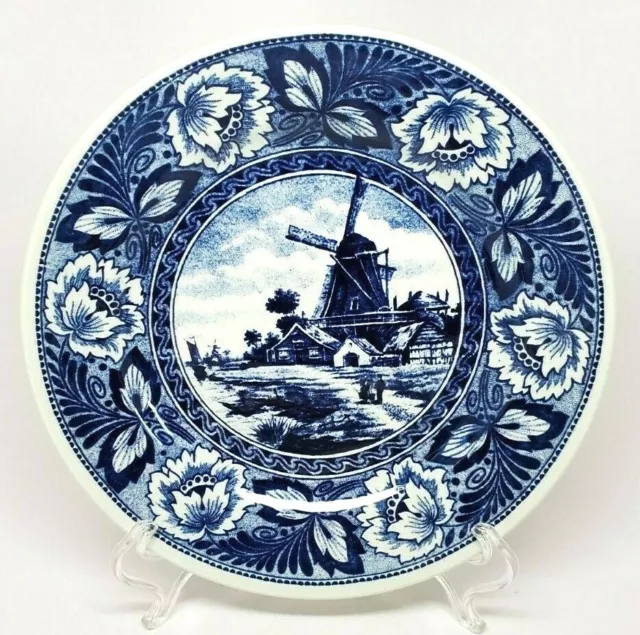 Boch Royal Sphinx Delfts Windmill Blue & White 9" Ceramic Wall Plate Belgium