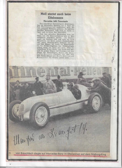 Manfred v. Brauchitsch + autograph from 1934! Mercedes silver arrow