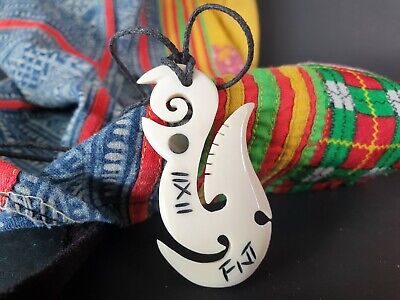 Old Fiji Islands Carved Fish Hook Pendant on Cord …beautiful collection and acce