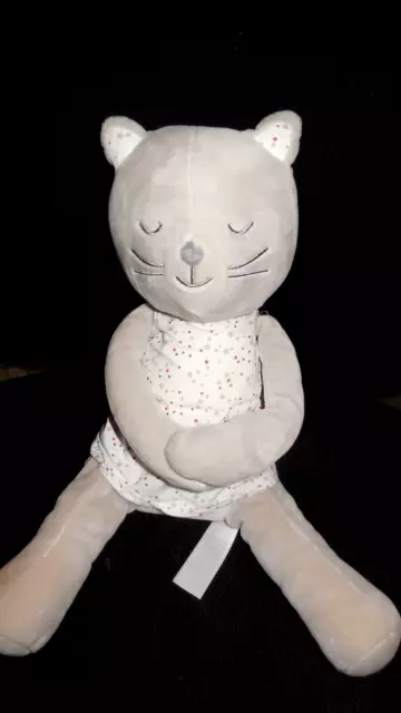 doudou peluche chat assis gris robe blanc étoile rouge OBAIBI 25cm - état NEUF -
