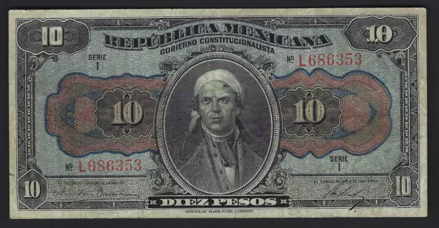 1915 Mexico 10 Pesos - VF plus - #S686a - J. M. Morelos portrait