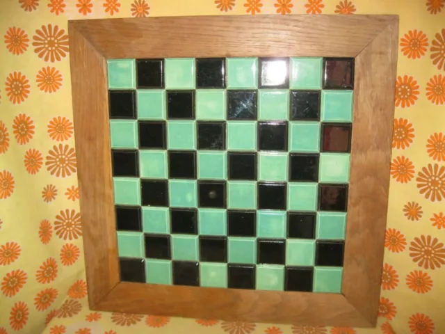 Ancien PLATEAU de JEU D'ECHECS en BOIS & CERAMIQUE 7,7kg Société Echec Echiquier