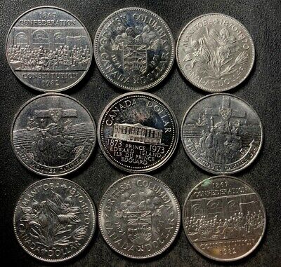 Old Canada Coin Lot - DOLLAR - 9 COMMEMORATIVE COINS - AU/UNC - Lot #O2