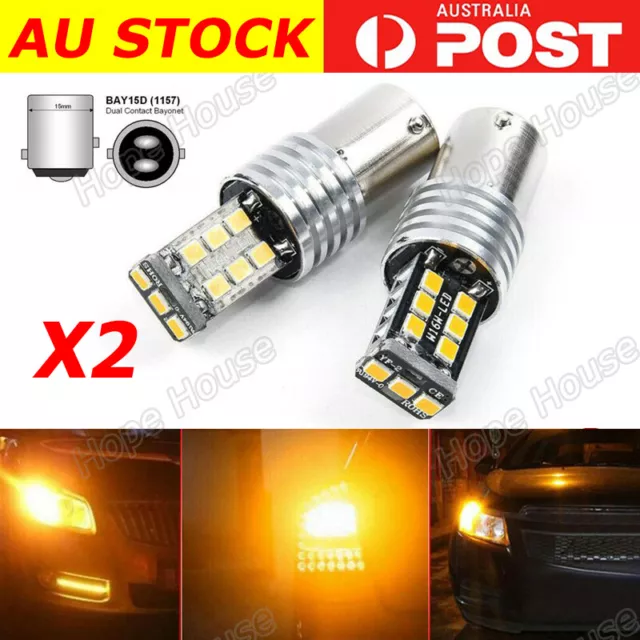 2X Bay15D Turn Signal Indicator Light 1157 Canbus 2835 Led Bulb Globe Amber