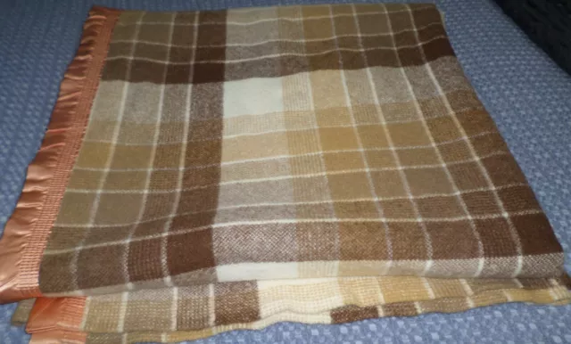 Vintage Onkaparinga Pure New Wool Check Queen Size  Blanket~Satin Trim~#2