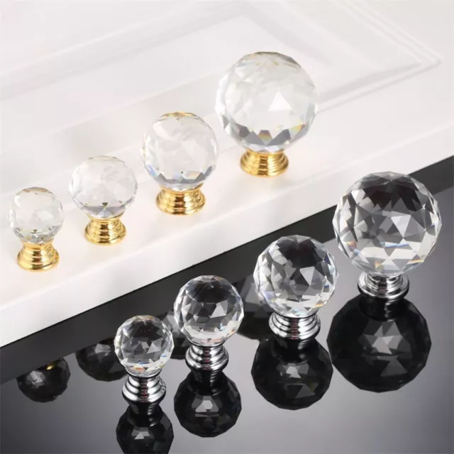 Crystal Knob Pull Handle for Furniture Door Drawer Cabinet with Screws 2 Colors