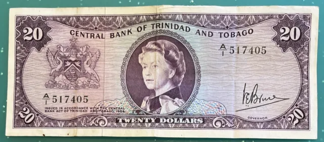 1964 $20 Trinidad & Tobago RARE YOUNG QUEEN ELIZABETH BANKNOTE