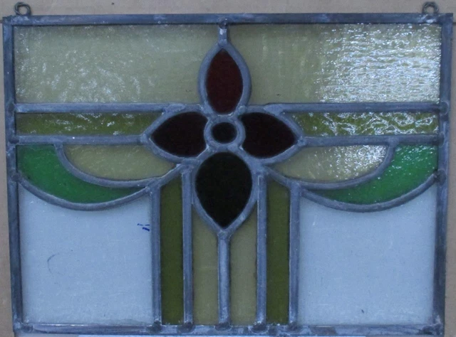 OLD ENGLISH STAINED GLASS WINDOW Unframed w Hooks Cute Floral 15.75" x 12.25"