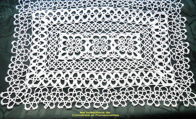Napperon Rond Brodé Main Dentelle Frivolité - 60 Cm, écru - Les Collections De Crinolines Et Pomponettes