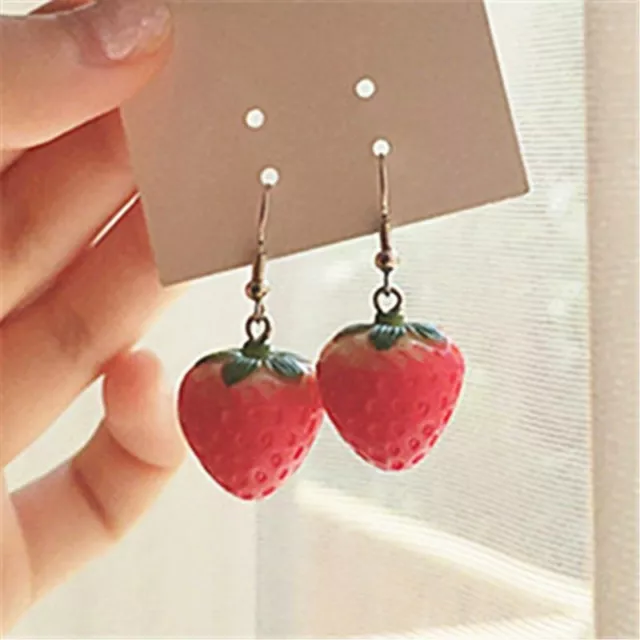 Simulation Strawberry 3D Resin Hook Earrings Dangle Fruit Women Party Jewelry