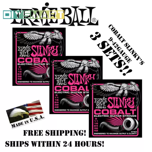 3PCS ERNIE BALL 2723 Cobalt Electric Guitar Strings 9-42 Super Slinky