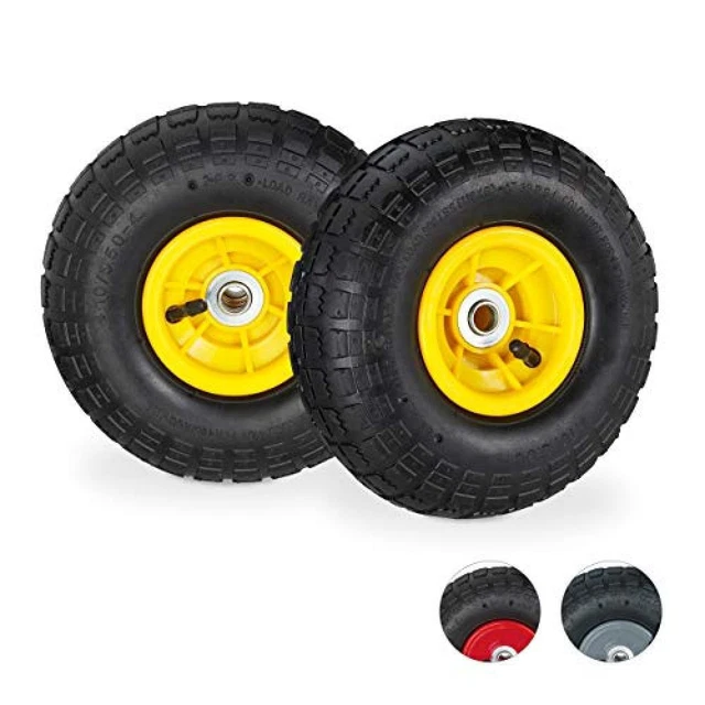 Relaxdays 2X Ruote per Carrello 4.1/3.5-4, Gomme di Scorta Carriola, ASSE 16 mm,