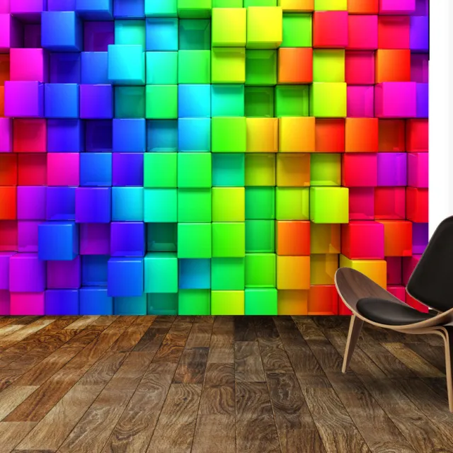 3D Colours Cubes Wallpaper Photo Pattern Wall Mural Home Living Room Decoration