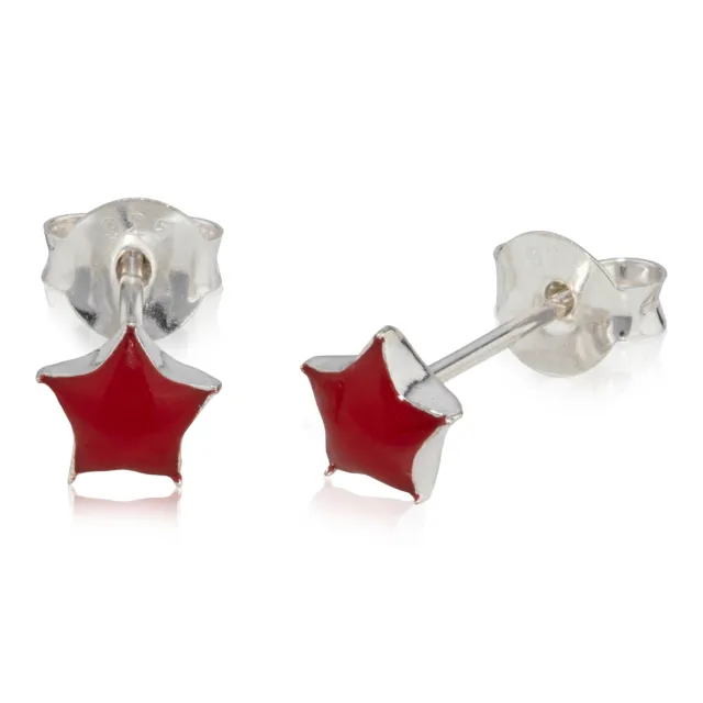 Paar Ohrstecker rote Stern 5mm Silber 925 Sternchen Amulett kleine Ohrringe