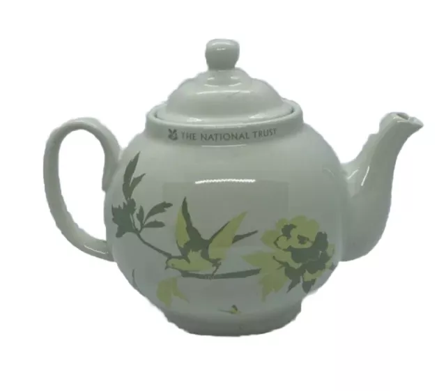 Vintage Look National Trust Teapot, Pale Green Cream With Birds Butterflies VGC