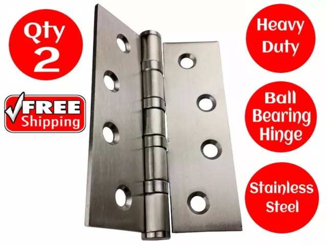 2 X STAINLESS STEEL DOOR HINGES 304 grade 100 x 75 BUTT HINGE BALL BEARING 4BB