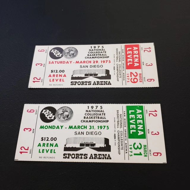 1975 NCAA Basketball Final Four Championship Full Tickets - Wooden's Last Games!
