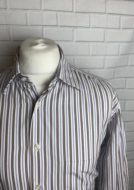 Camicia Pal Zileri blu a righe 17" vestibilità regolare polsino con bottoni