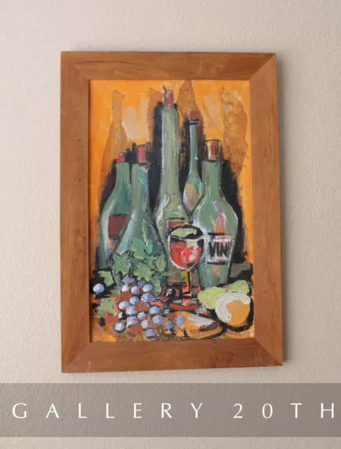 Mid Century Modern Orig. Oil Still Life Painting! 50'S 60'S Art Bottles Wine Vtg