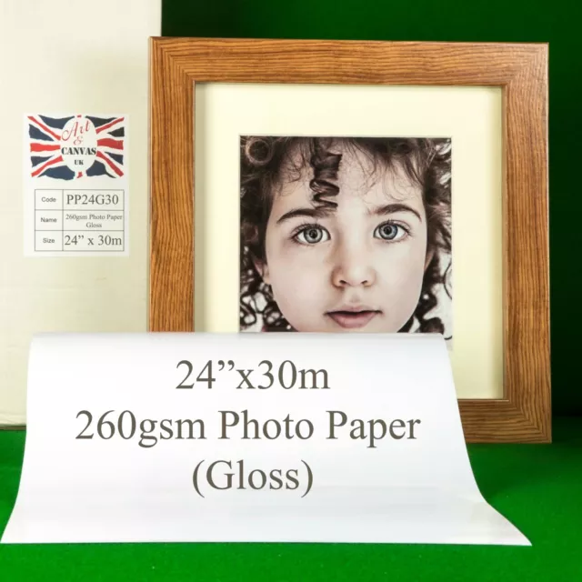 24" x 30m 260gsm Inkjet GLOSS Photo Paper Roll High Quality Instant Dry