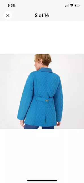 JOAN RIVERS CLASSIC Quilted Barn Jacket Plaid Lined Turquoise Blue Snap ...