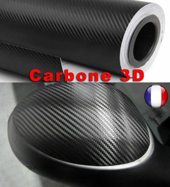 Film Vinyle 3D Carbone Thermoformable Sticker Adhesif Autocollant 50x152cm Noir