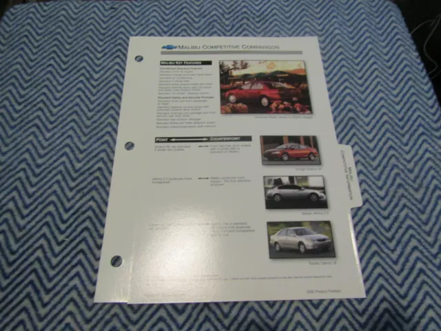 2002 Chevrolet Malibu Dealer Album Salesmans Competitive Comparaison Brochure