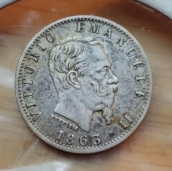 1863 M BN  Italy 20 Centesimi - Vittorio Emanuele II  World Silver Coin