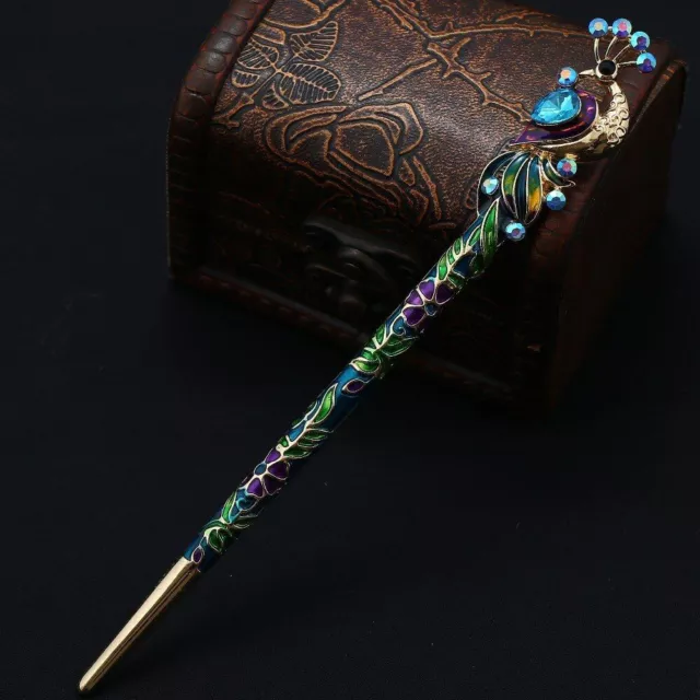 Crystal Peacock Hair Pin Stick Retro Chinese Style Hairpin Jewelry Accessories