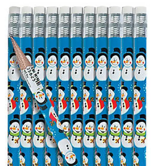 Pack of 12 - Snowmen Pencils - Christmas Stationery Party Bag Fillers
