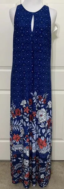 NWT Tommy Bahama size M blue slinky sleeveless garden maxi dress $188