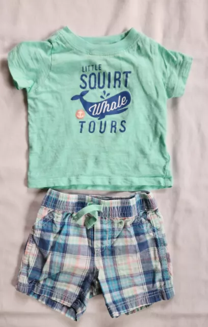 Carter's Baby Infant Boys 9 Months 2 Pc Whale Tours Print Tshirt & Plaid Shorts