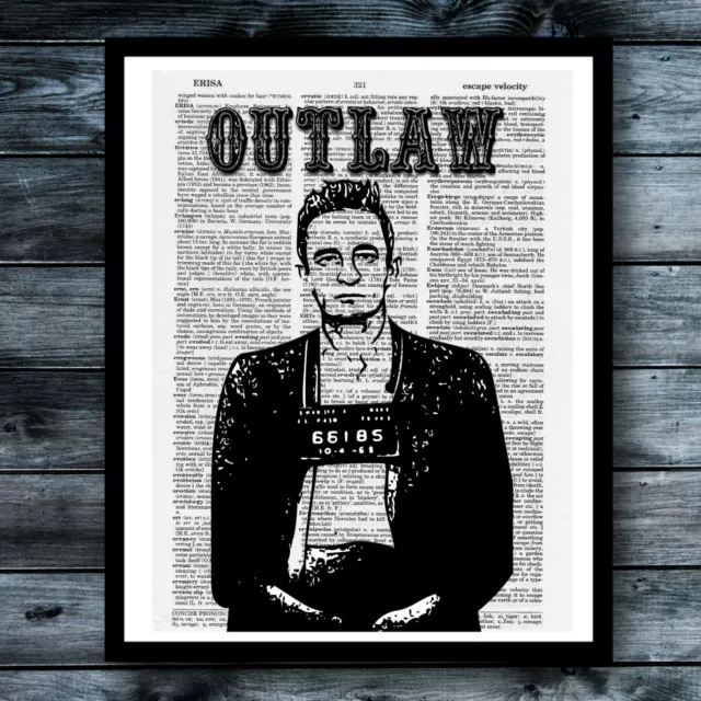 Johnny Cash Mugshot Vintage Dictionary Art Print  Music Wall Decor Modern Poster