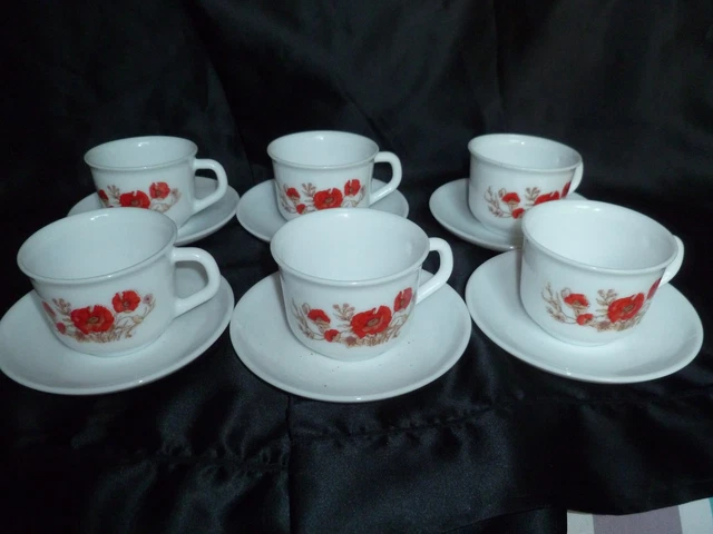 2 tasses à café et beurrier vintage arcopal fleur rose ~ service à café vintage ~ tasses vintage ~ b