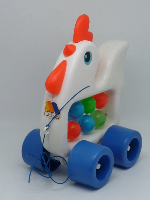 Ancien jouet en bois à tirer,canard,poule,années 1960