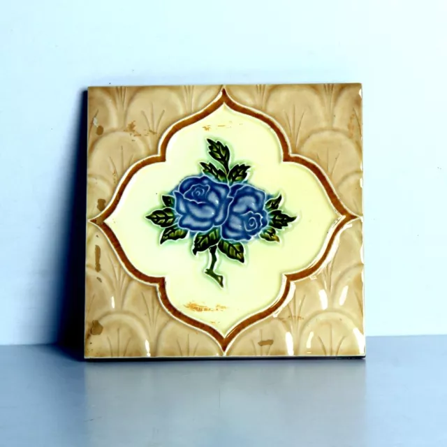 Vintage Majolica Decorative Flower Art Nouveau Architecture Tiles,Japan 10848