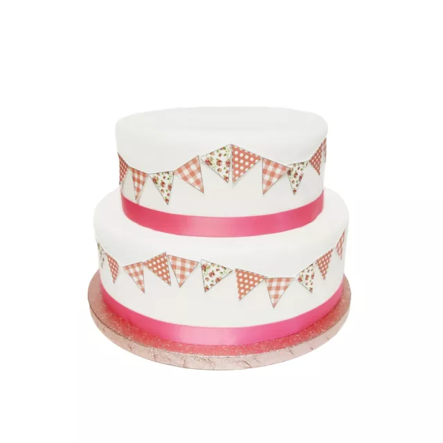 Pink White SMALL Spot Check Flower Bunting Edible Wafer Paper/Icing Cake Topper