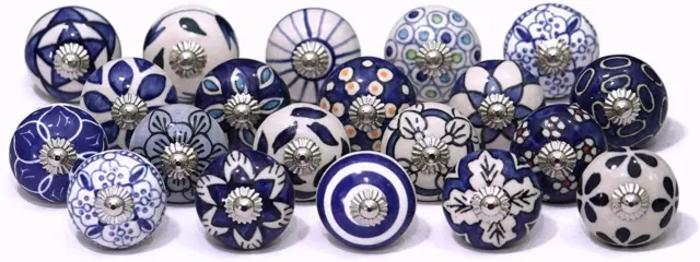 Indian 20 PC Ceramic Knobs Drawer Door Knobs Blue And White mix Knobs