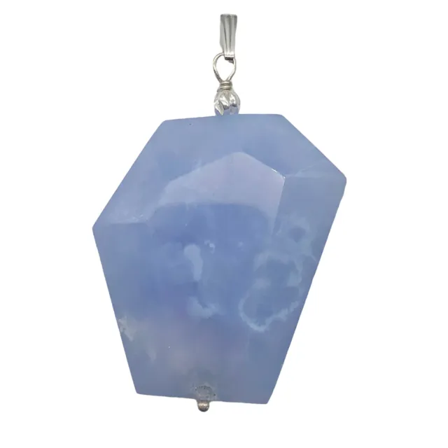 Blue Chalcedony Sterling Silver Faceted Crystal Pendant | 1 3/8" Long| Lavender|