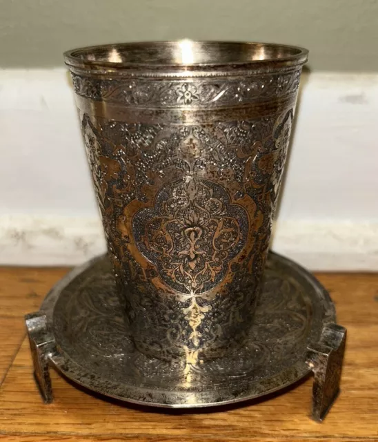 Kiddush Cup Set Silver High Grade Marked Persian Jewish Judaica 9.5 Ounces Look!