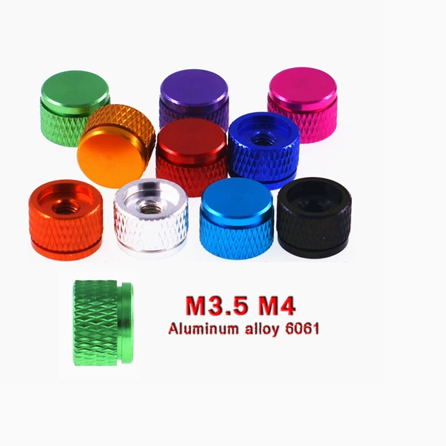 KNURLED ANODISED ALUMINIUM Thumb Nuts, closed end, M3.5 M4 Grip Knob