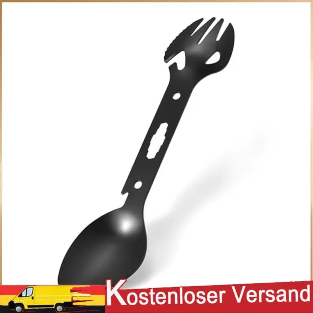 Multifunctional Stainless Steel Spork Fork Spoon Wrench for Picnic (Black)