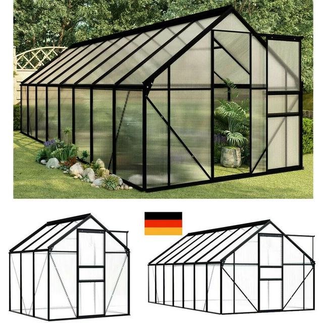 GEWÄCHSHAUS ALUMINIUM MIT Fundamentrahmen Glas Treibhaus Glashaus