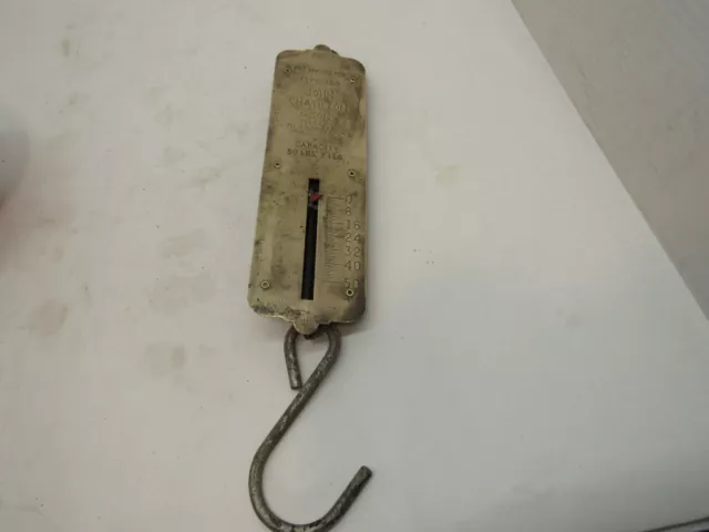 Vtg John Chatillon & Sons 50 LB Hanging Spring Scale NY Brass Fish Bucket Grain
