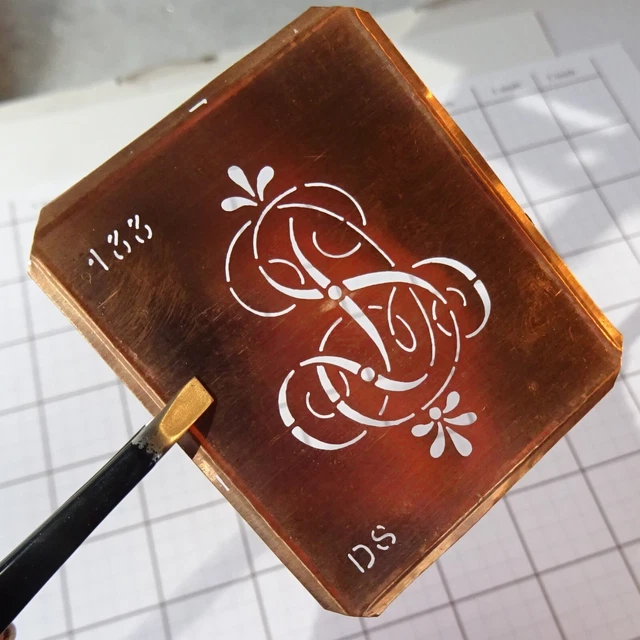 DS D S SD monogram initials letters copper stencil antique family tree name sign