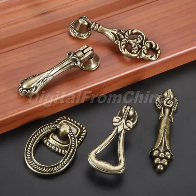 Antique Bronze Drop Ring Door Pull Handle Drawer Kitchen Cabinet Cupboard Knob